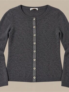Qi Charcoal Gray Button-Front 100% cashmere Cardigan